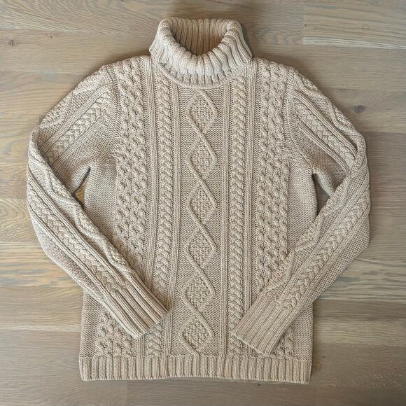 Eddie Bauer Cable Knit Turtleneck Fisherman Sweater Beige Womens Size Medium - Picture 3 of 7